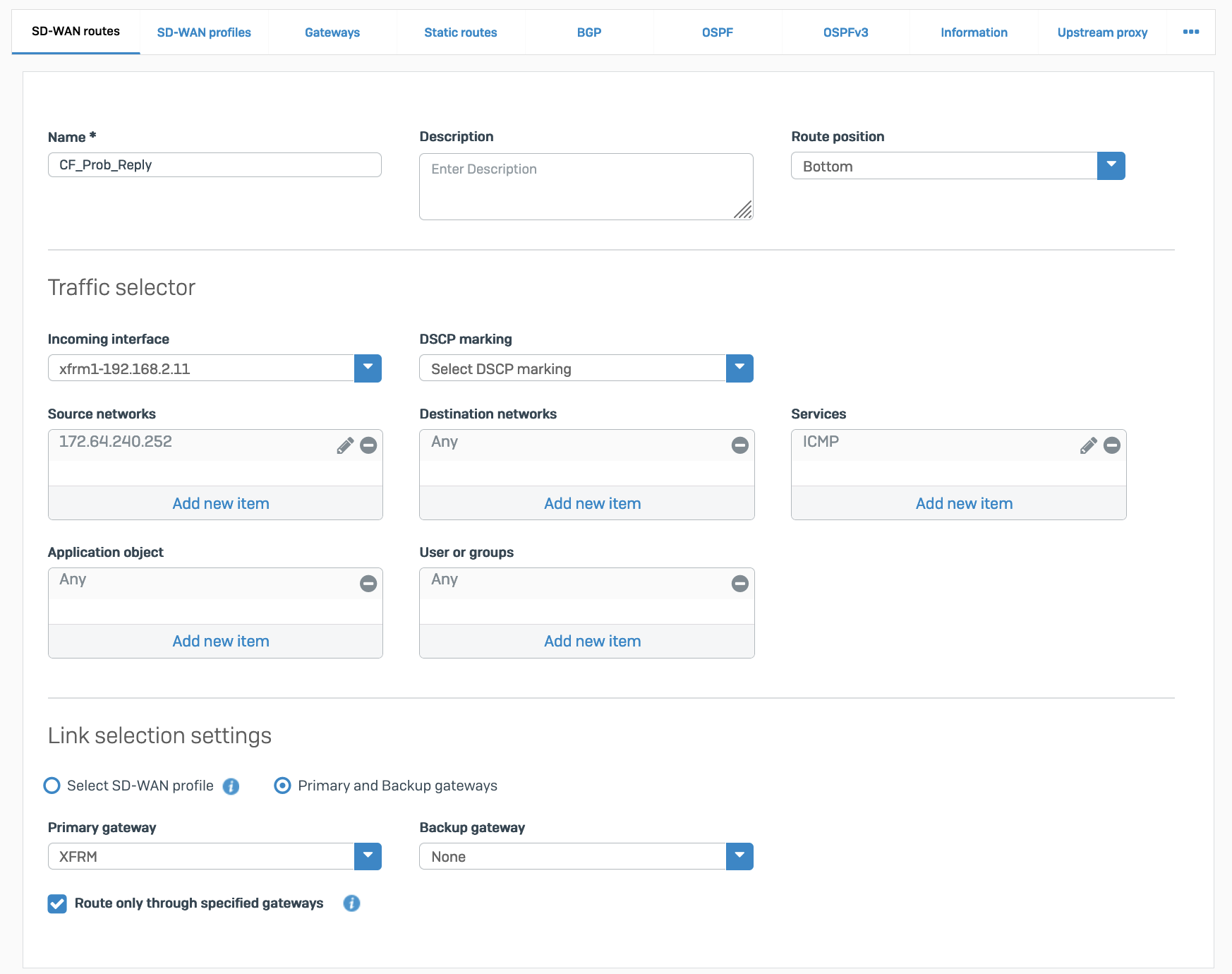 Configure an SD-WAN route so the ICMP reply goes back to Cloudflare via the same tunnel.